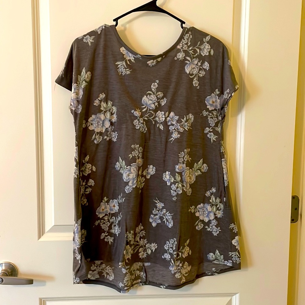 Grey floral top.